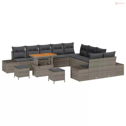 Kerti Kanapé Szett párnával 13 pcs Szürke polirattan