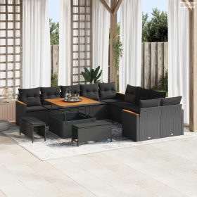 Kerti Kanapé Szett 13 pcs Fekete polirattan