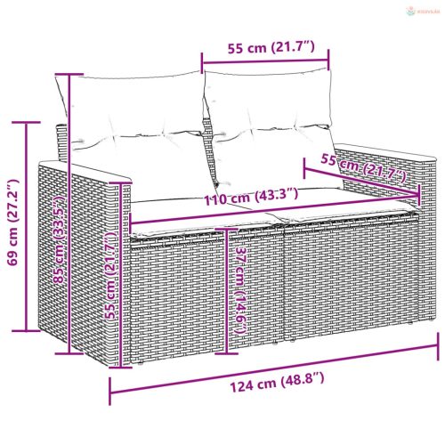 Kerti Kanapé Szett 13 pcs Fekete polirattan