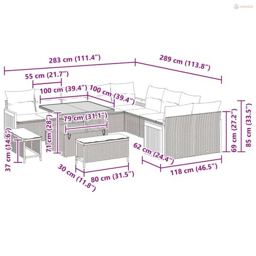 Kerti Kanapé Szett párnával 13 pcs Fekete és Krém