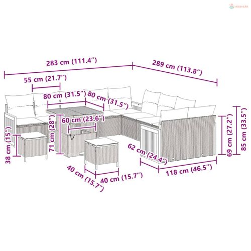 Kerti Kanapé Szett párnával 13 pcs Beige és krém