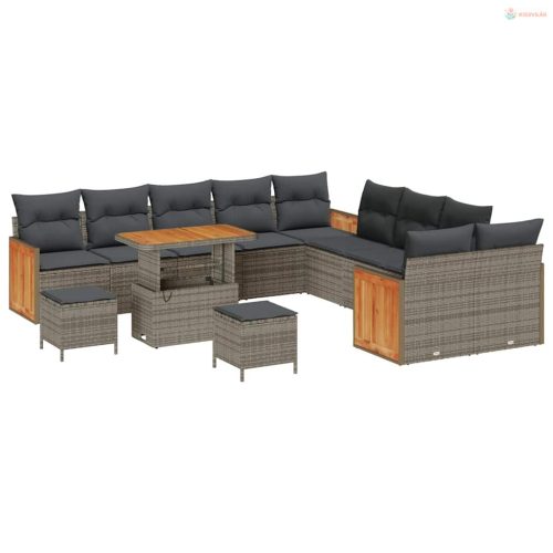 Kerti Kanapé Szett 13 pcs Szürke Poli Rattan és Porfestett Acél