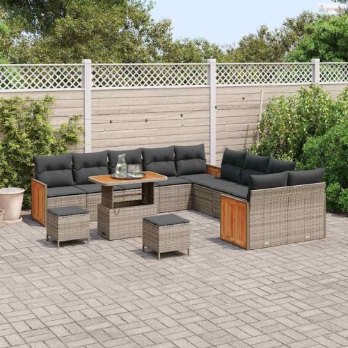 Kerti Kanapé Szett 13 pcs Szürke Poli Rattan és Porfestett Acél