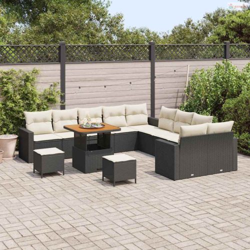 Kerti Kanapé Szett párnával 17 pcs Fekete és Krém polirattan