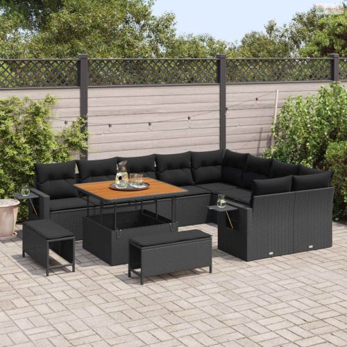 Kerti Kanapé Szett párnával 13 pcs Fekete polirattan