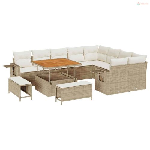Kerti Kanapé Szett párnával 12 pcs Beige és krém polirattan