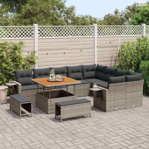 Kerti Kanapé Szett párnával 12 pcs Szürke polirattan