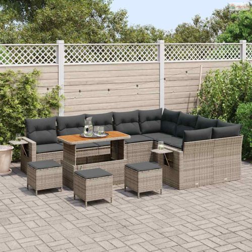 Kerti Kanapé Szett párnával 13 pcs Szürke polirattan