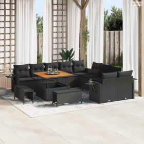   Kerti Kanapé Szett párnával tárolóval 13 pcs Fekete polirattan