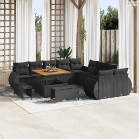   Kerti Kanapé Szett párnával tárolóval párnával 13 pcs Fekete