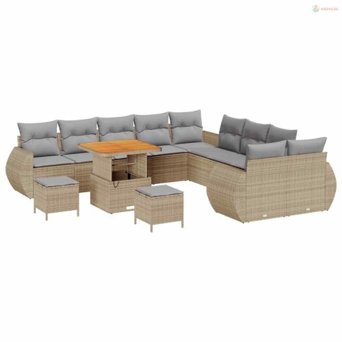 Kerti Kanapé Szett párnával 13 pcs bézs és világosszürke