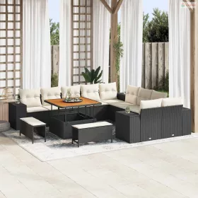   Kerti Kanapé Szett párnával 13 pcs Fekete és Krém polirattan