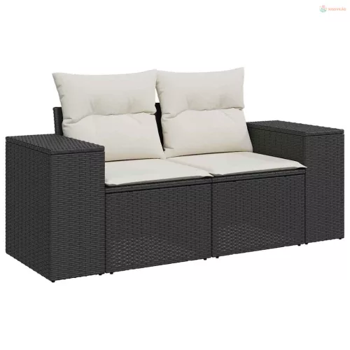 Kerti Kanapé Szett párnával 13 pcs Fekete és Krém polirattan