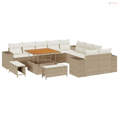 Kerti Kanapé Szett párnával 13 pcs Beige és krém polirattan