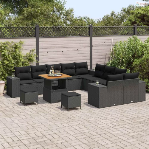 Kerti Kanapé Szett párnával 13 pcs Fekete polirattan