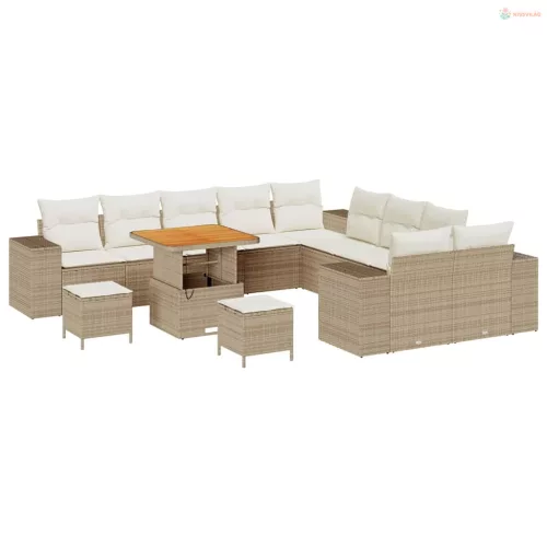 Kerti Kanapé Szett párnával 13 pcs Beige és krém polirattan