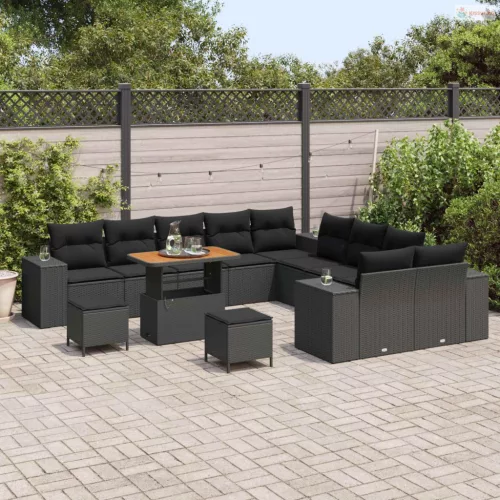 Kerti Kanapé Szett párnával 13 pcs Fekete polirattan