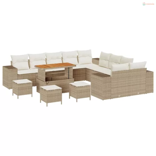 Kerti Kanapé Szett párnával 14 pcs Beige és krém polirattan