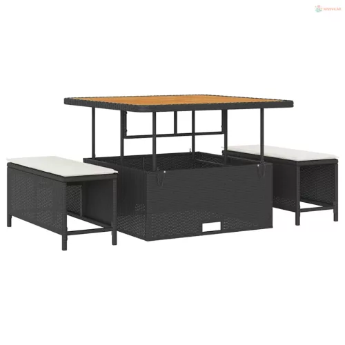 Kerti Kanapé Szett párnával tárolóval 12 pcs Fekete és Krém