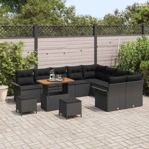 Kerti Kanapé Szett párnával tárolóval párnával 12 pcs Fekete