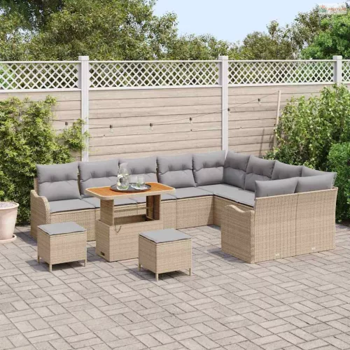 Kerti Kanapé Szett párnával 12 pcs Beige és Világosszürke