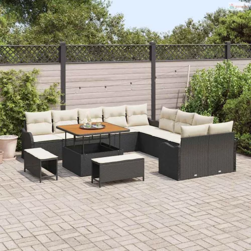 Kerti Kanapé Szett párnával tárolóval 13 pcs Fekete és Krém