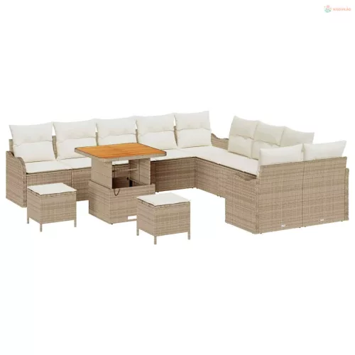 Kerti Kanapé Szett párnával tárolóval 13 pcs Beige és krém