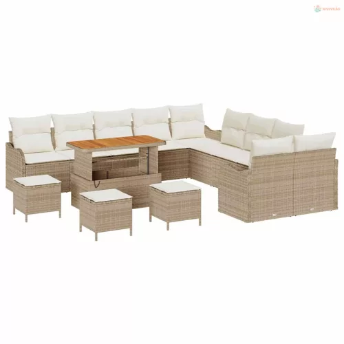 Kerti Kanapé Szett párnával tárolóval 14 pcs Beige és krém