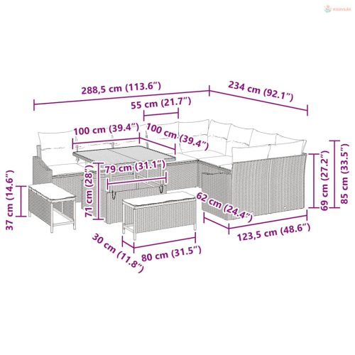 Kerti Kanapé Szett párnával tárolóval 12 pcs Szürke Poli rattan
