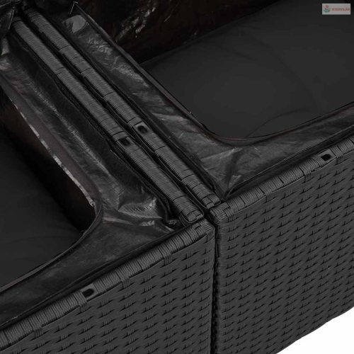 Kerti Kanapé Szett párnával tárolóval 12 pcs Fekete Poli rattan