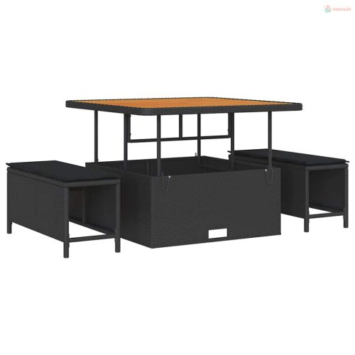 Kerti Kanapé Szett párnával tárolóval 12 pcs Fekete Poli rattan