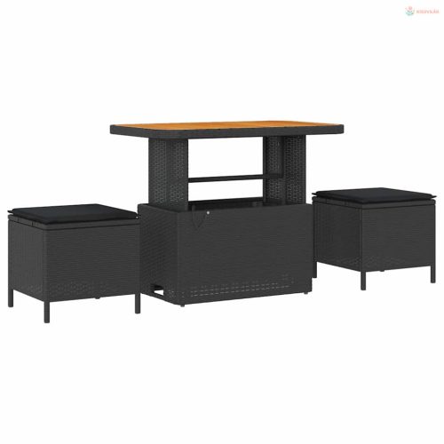 Kerti Kanapé Szett párnával tárolóval 12 pcs Fekete Poli rattan