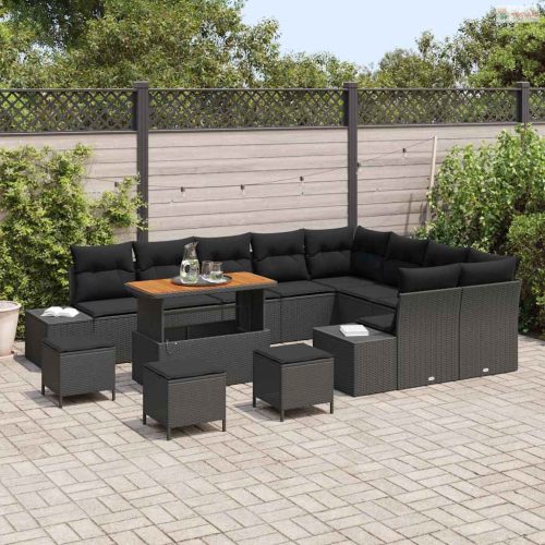 Kerti Kanapé Szett párnával tárolóval 13 pcs Fekete Poli rattan