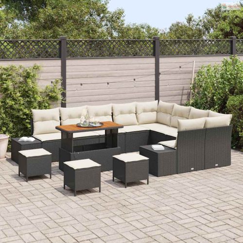 Kerti Kanapé Szett párnával tárolóval 13 pcs Fekete Poli rattan
