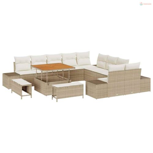 Kerti Kanapé Szett párnával tárolóval 13 pcs Bézs Poli rattan
