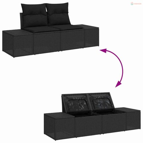 Kerti Kanapé Szett párnával tárolóval 13 pcs Fekete Poli rattan