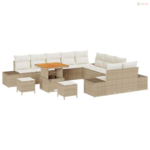 Kerti Kanapé Szett párnával tárolóval 13 pcs Bézs Poli rattan