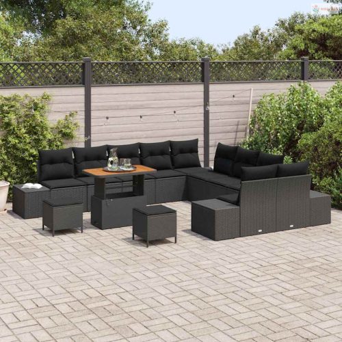 Kerti Kanapé Szett párnával tárolóval 13 pcs Fekete Poli rattan