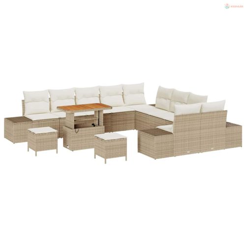 Kerti Kanapé Szett párnával tárolóval 13 pcs Bézs Poli rattan