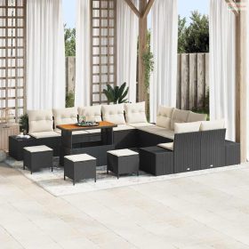   Kerti Kanapé Szett párnával tárolóval 14 pcs Fekete Poli rattan