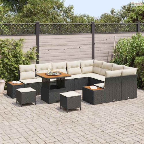 Kerti Kanapé Szett párnával tárolóval 12 pcs Fekete Poli rattan