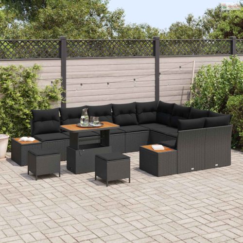 Kerti Kanapé Szett párnával tárolóval 12 pcs Fekete Poli rattan