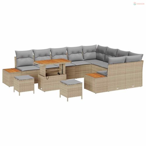 Kerti Kanapé Szett párnával tárolóval 12 pcs Bézs Poli rattan
