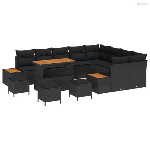 Kerti Kanapé Szett párnával tárolóval 13 pcs Fekete Poli rattan
