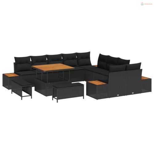 Kerti Kanapé Szett párnával tárolóval 13 pcs Fekete Poli rattan