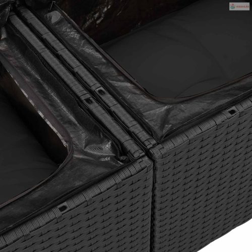 Kerti Kanapé Szett párnával tárolóval 13 pcs Fekete Poli rattan