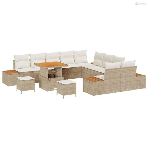 Kerti Kanapé Szett párnával tárolóval 13 pcs Bézs Poli rattan