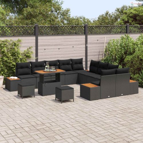 Kerti Kanapé Szett párnával tárolóval 13 pcs Fekete Poli rattan