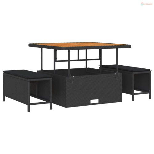 Kerti Kanapé Szett párnával tárolóval 12 pcs Fekete Poly Rattan