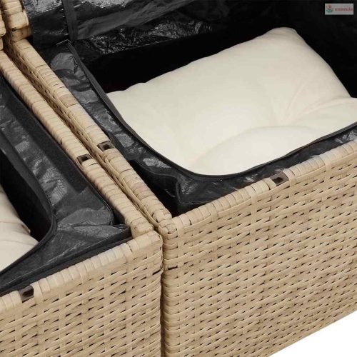 Kerti Kanapé Szett párnával tárolóval 12 pcs Bézs Poly Rattan